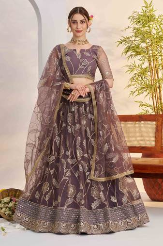 Dark Onion net fabric lehenga with sequin & thread work