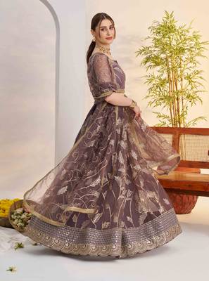 Dark Onion net fabric lehenga with sequin & thread work 3