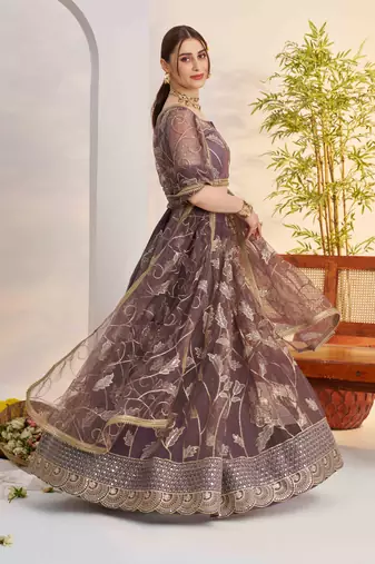 Dark Onion net fabric lehenga with sequin & thread work