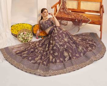 Dark Onion net fabric lehenga with sequin & thread work 4
