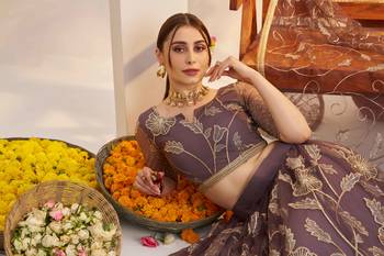 Dark Onion net fabric lehenga with sequin & thread work 5