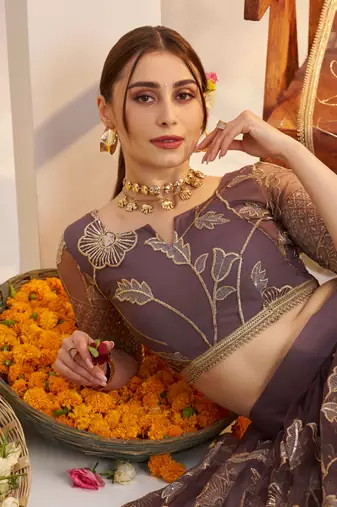 Dark Onion net fabric lehenga with sequin & thread work