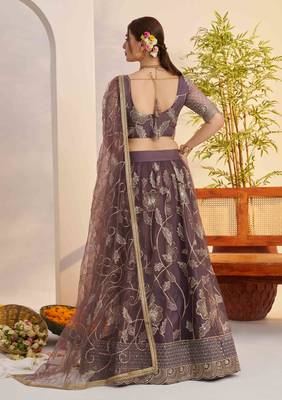 Dark Onion net fabric lehenga with sequin & thread work 7