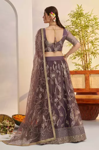 Dark Onion net fabric lehenga with sequin & thread work