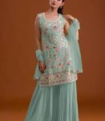 Sky embroidered georgette semi-stitched palazzo style salwar suit