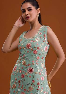 Sky embroidered georgette stitched palazzo style salwar suit 2