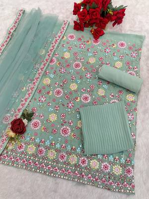 Sky embroidered georgette stitched palazzo style salwar suit 3