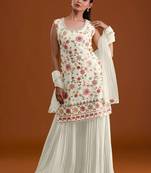 White embroidered georgette stitched palazzo style salwar suit