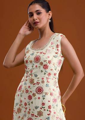 White embroidered georgette stitched palazzo style salwar suit 2