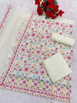White embroidered georgette stitched palazzo style salwar suit 3