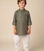 Green linen short kurta for boys