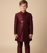 Maroon embroidered indo western set for boys