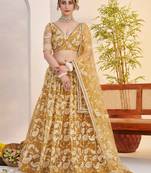 Light Golden net fabric lehenga with sequin & thread work