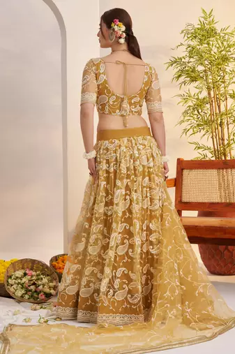Light Golden net fabric lehenga with sequin & thread work