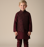 Maroon embroidered kurta bandi set for boys