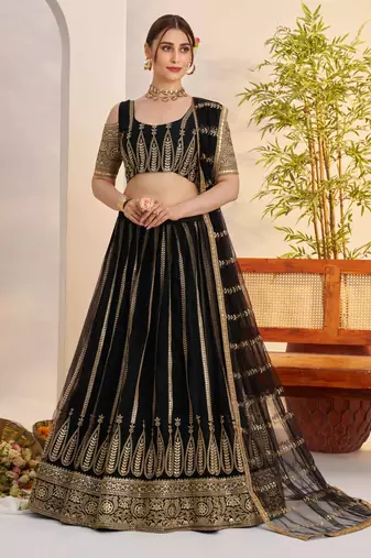 Black net fabric lehenga with sequin & thread work