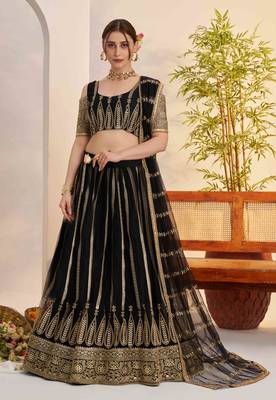 Black net fabric lehenga with sequin & thread work 3