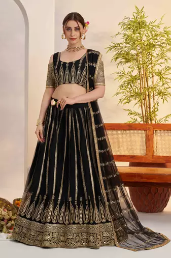 Black net fabric lehenga with sequin & thread work