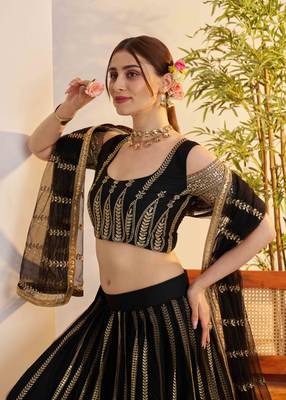 Black net fabric lehenga with sequin & thread work 5