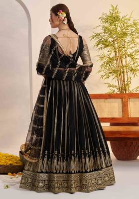 Black net fabric lehenga with sequin & thread work 6