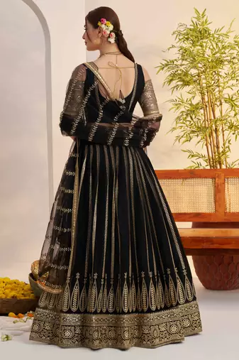 Black net fabric lehenga with sequin & thread work