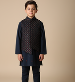 Blue embroidered kurta bandi set for boys