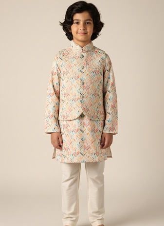 Multicolor embroidered kurta bandi set for boys