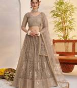 Grey net fabric lehenga with sequin & thread work