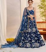 Mor Peach Blue net fabric lehenga with sequin & thread work