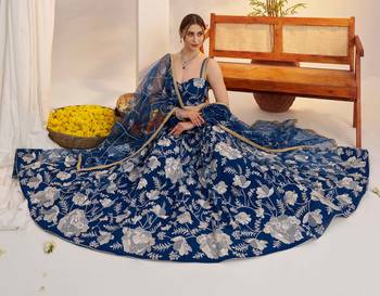 Mor Peach Blue net fabric lehenga with sequin & thread work 4