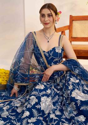 Mor Peach Blue net fabric lehenga with sequin & thread work 5