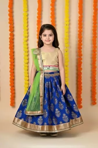 Blue printed cotton stitched lehenga