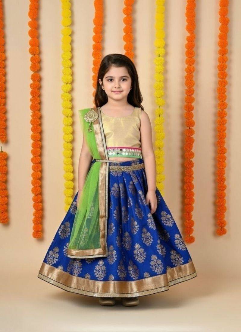 Blue printed cotton stitched lehenga