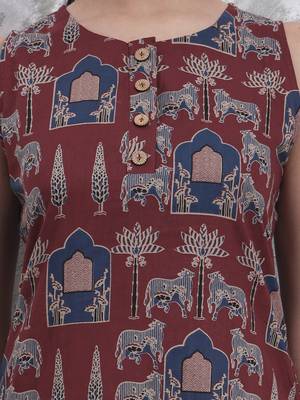 Rust animal print aline pure cotton kurta trouser set 4