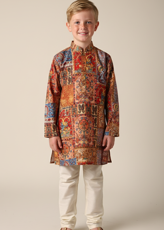 Multiclor printed polyster kurta set for boys