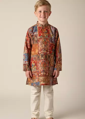 Multiclor printed polyster kurta set for boys