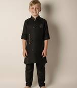 Black linen kurta set for boys