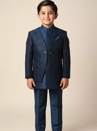 Blue embroidered indo western set for boys