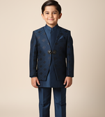 Blue embroidered indo western set for boys