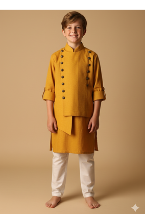Yellow viscose kurta bandi set for boys 1