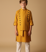 Yellow viscose kurta bandi set for boys