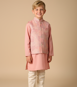 Pink embroidered kurta bandi set for boys