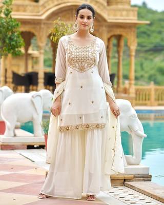 Off white embroidered sharara set 1
