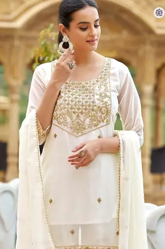 Off white embroidered sharara set