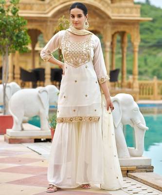 Off white embroidered sharara set 3