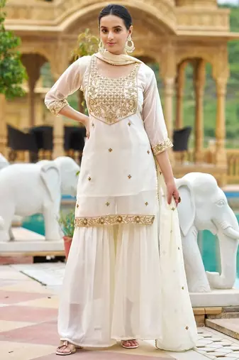 Off white embroidered sharara set