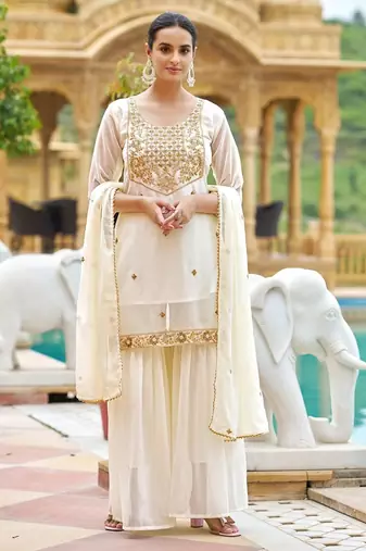 Off white embroidered sharara set