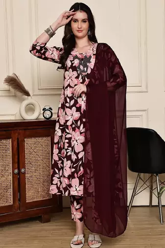 Maroon mystique floral printed kurta set