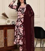 Maroon floral printed kurta set