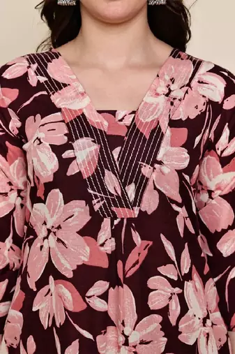 Maroon floral printed kurta set